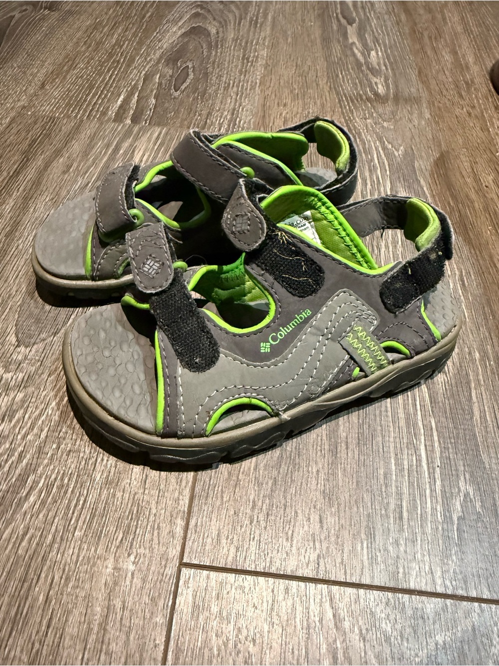 Columbia Gray and Neon Green Kids' Adventure Sandals